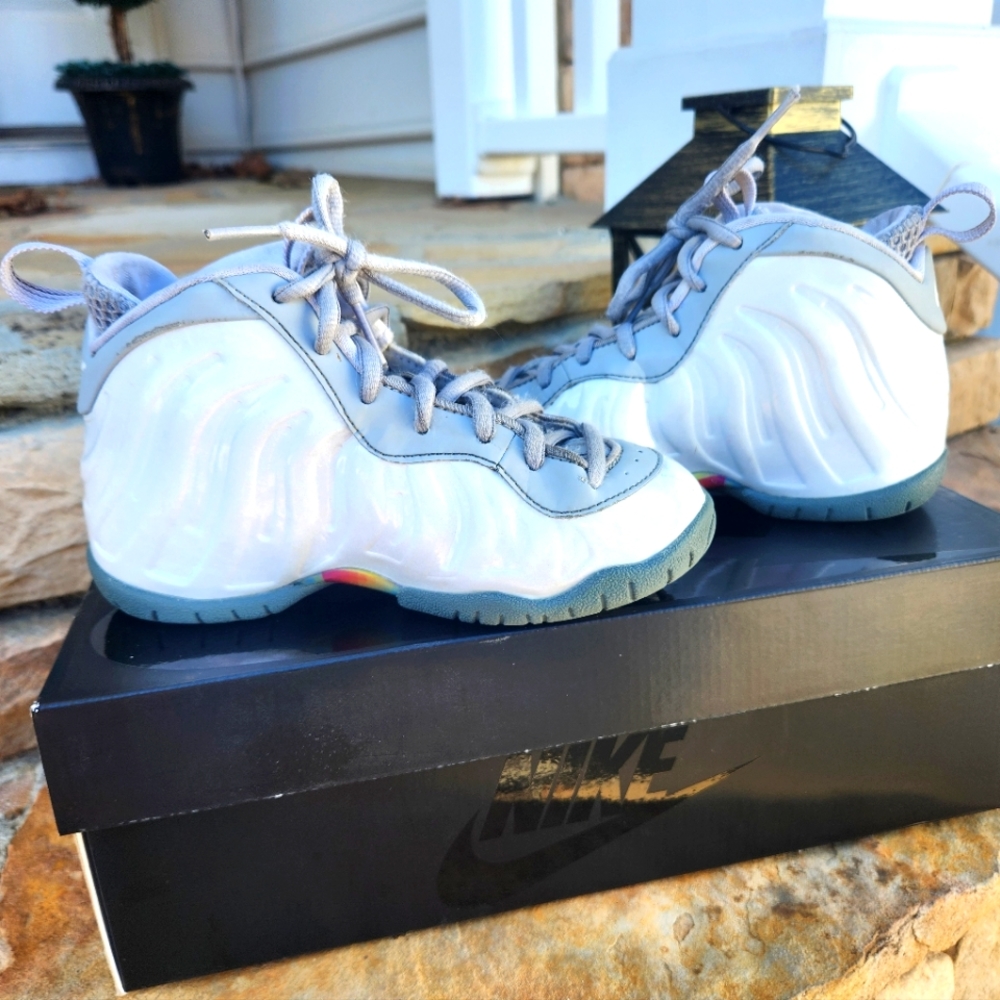 Nike Little Posite One KSA, Size 12c, white & gray